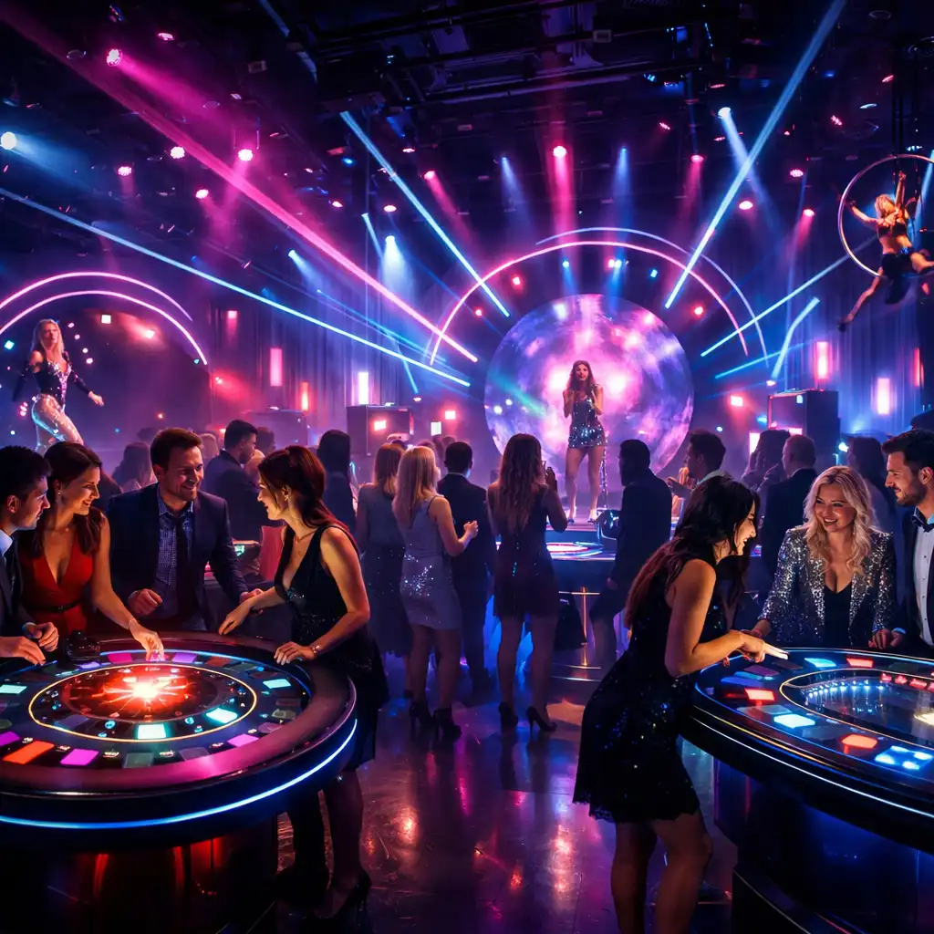 Futurystyczna atmosfera eventu na żywo z neonowym oświetleniem